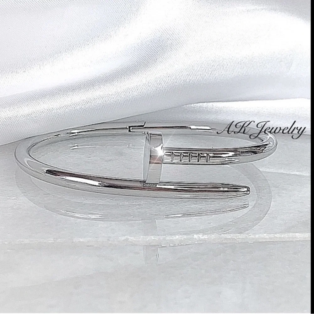 💎Silver NAIL Bracelet, Titanium Stackable Bangle